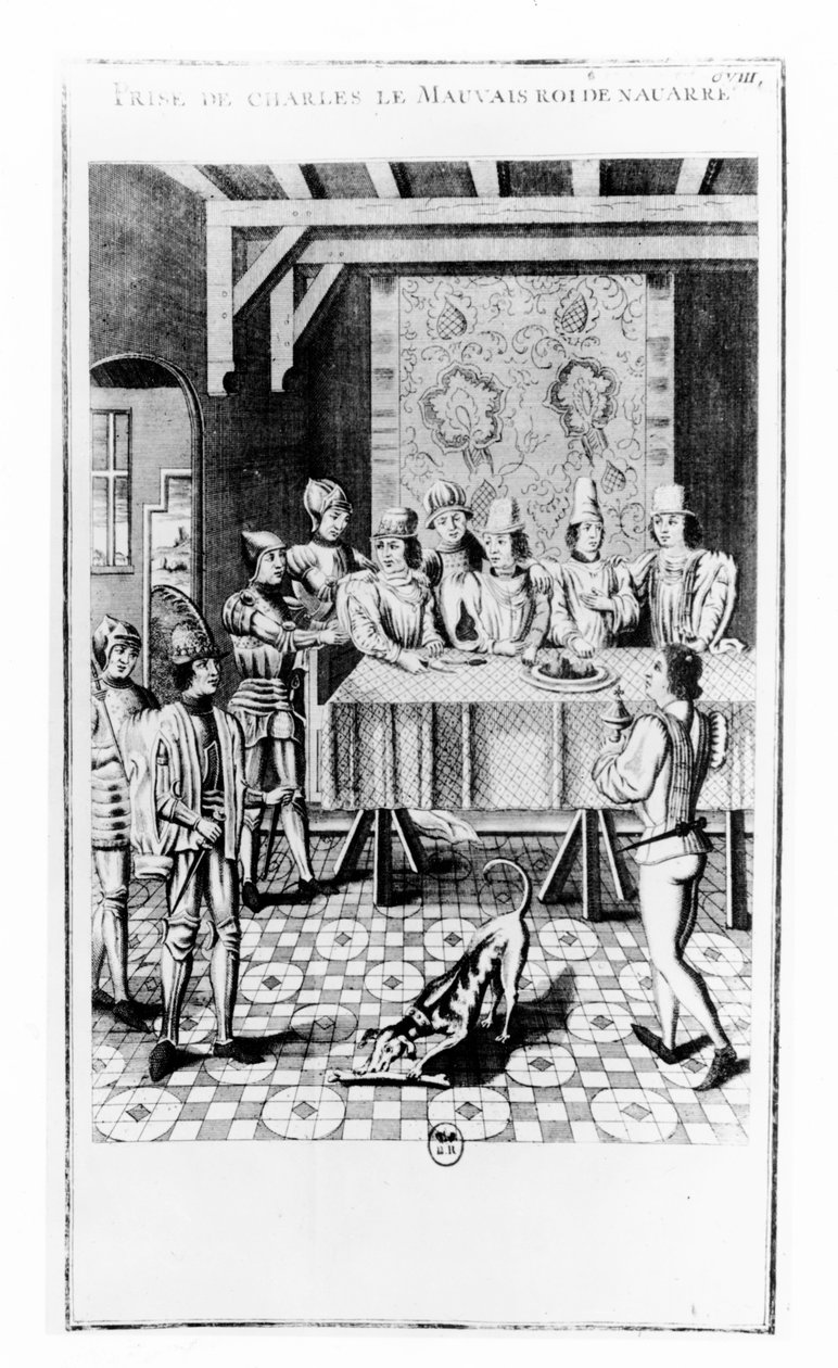 II. Rossz Károly, Navarra királyának letartóztatása 1356-ban (metszet) alkotó: School French