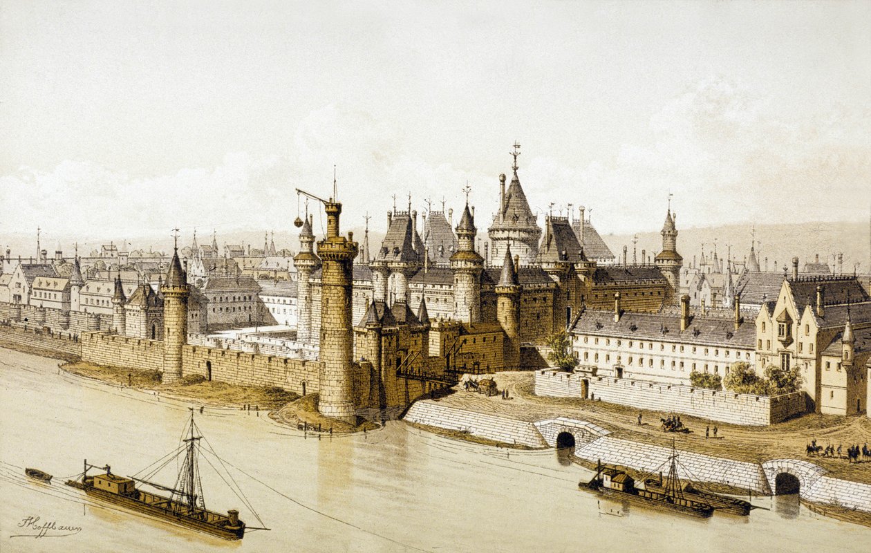 A Louvre-palota V. Károly király uralkodása idején (színes metszet) alkotó: School French