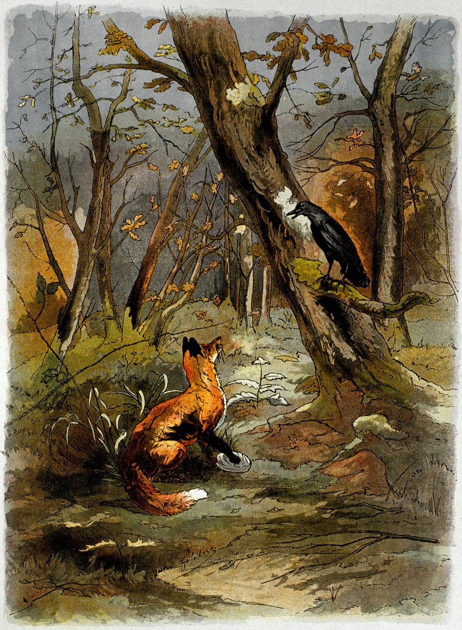 A holló és a róka, La Fontaine meséiből (nyomtatás) alkotó: School French