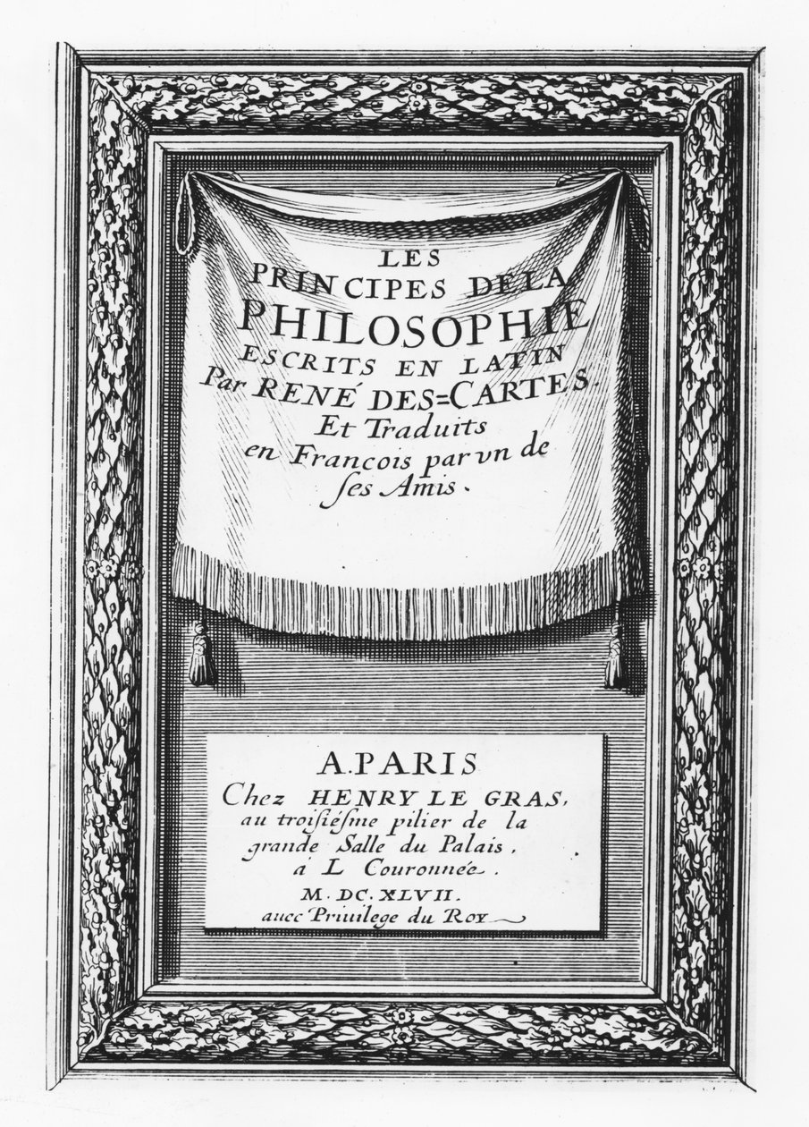 A „Descartes-i filozófia alapelvei” címlapja (metszet) alkotó: School French