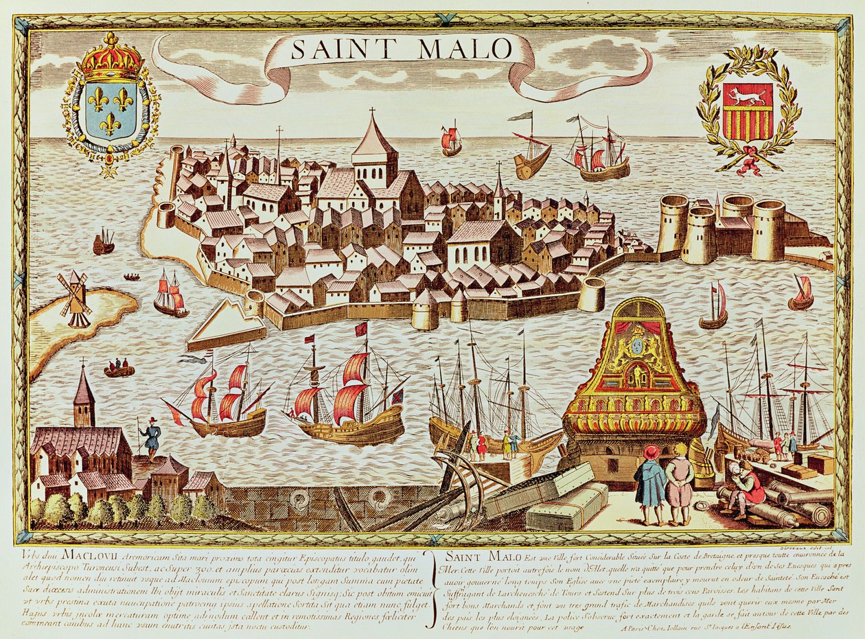 Kilátás a kikötőre és Saint Malo erődített városára, amely Bretagne partján található alkotó: School French