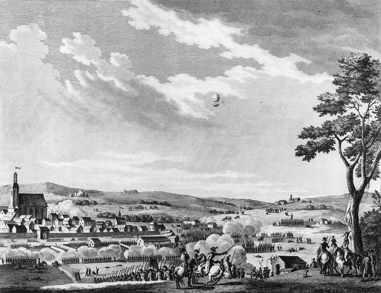 A francia forradalom háborúja és a forradalmárok elleni mozgalom: Győzelem a Fleurus-i csatában, amelyet a franciák nyertek II. 8. messidor évben (1794. június 26-án) az Egyesült Királyság és Ausztria ellen. Párizs, a Forradalomtörténeti Intézet könyvtára alkotó: School French