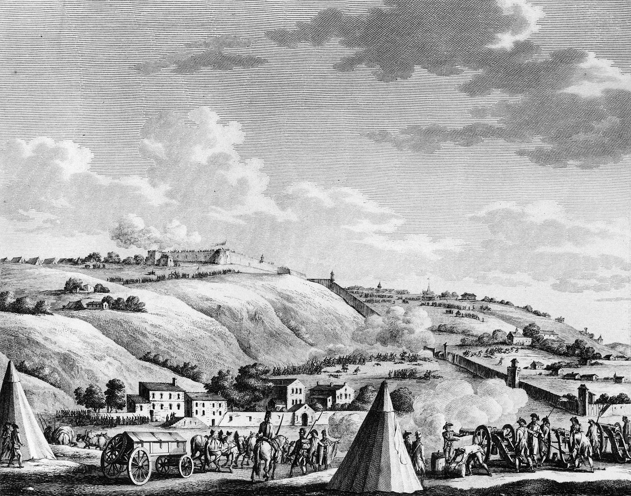 A francia forradalom háborúja és a forradalmárok elleni mozgalmak: Lyon városának ostroma és elfoglalása a francia köztársasági hadsereg által 1793. október 9-én a királypárti csapatok ellen. Párizs, a Forradalomtörténeti Intézet könyvtára alkotó: School French