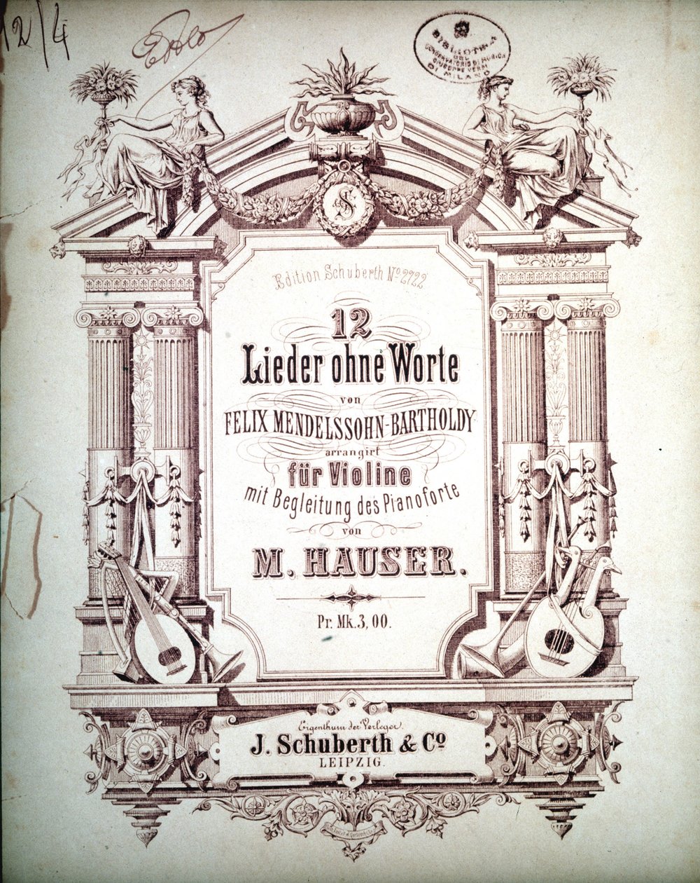 12 Lieder szavak nélkül zongorán kísérve, Felix Mendelssohn (litho) alkotó: School German