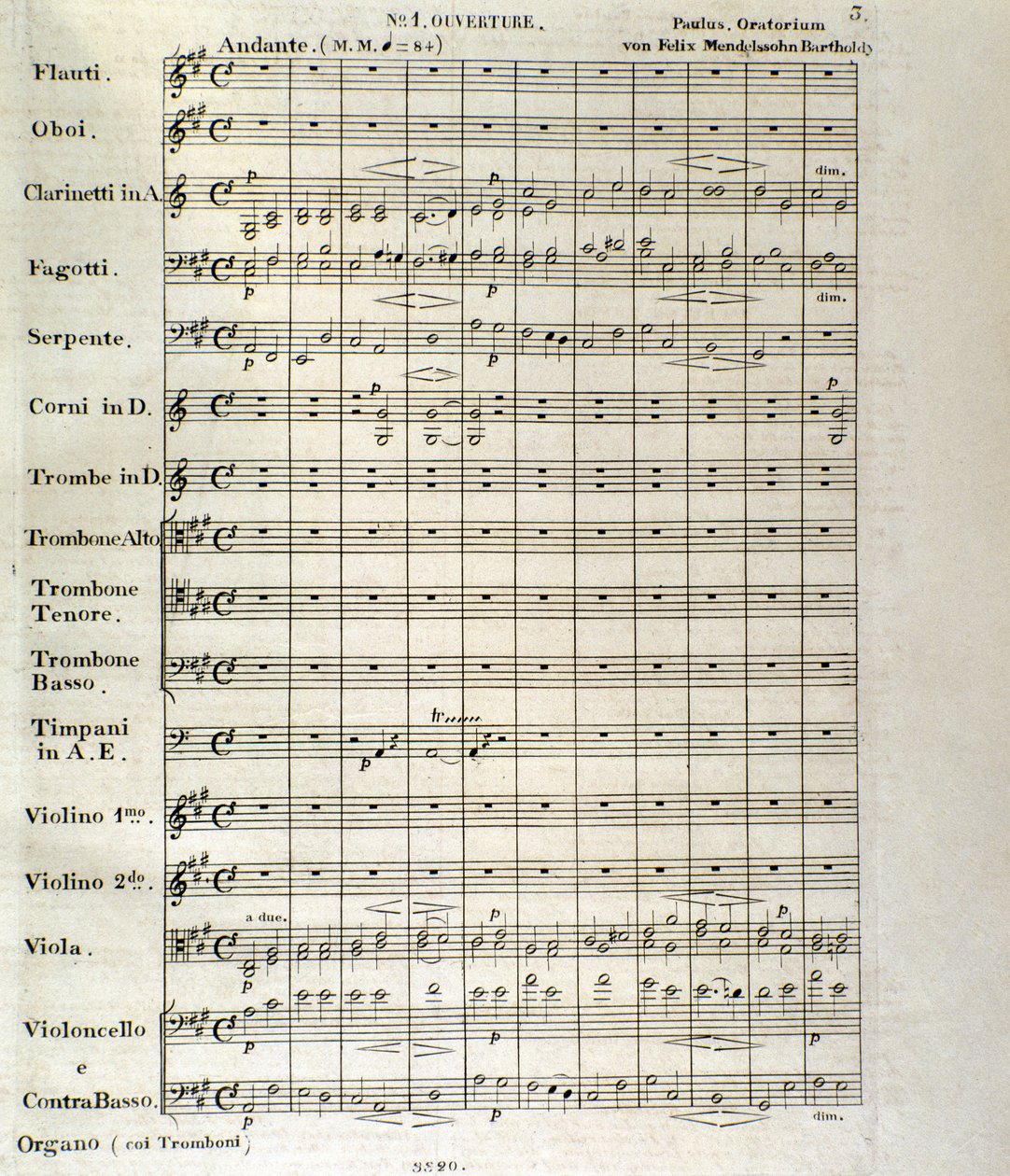 "Paulus" partitúrájának első oldala, op. 36, Felix Mendelssohn (litho) alkotó: School German