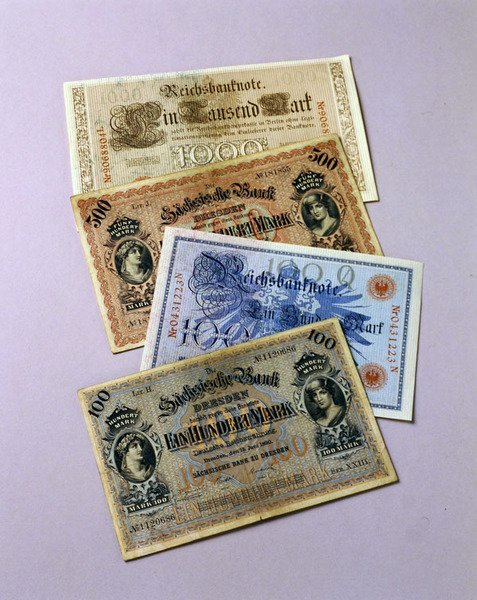 Forgalomban lévő német bankjegyek 1876-1917 között (színes litó) alkotó: School German