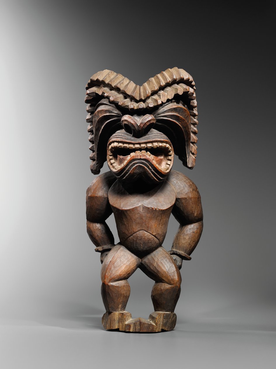 Hawaii figura, kona stílusú, a háború istenét jelképező ku ka ’ili moku, 1780-1820 körül (fa) alkotó: School Hawaiian