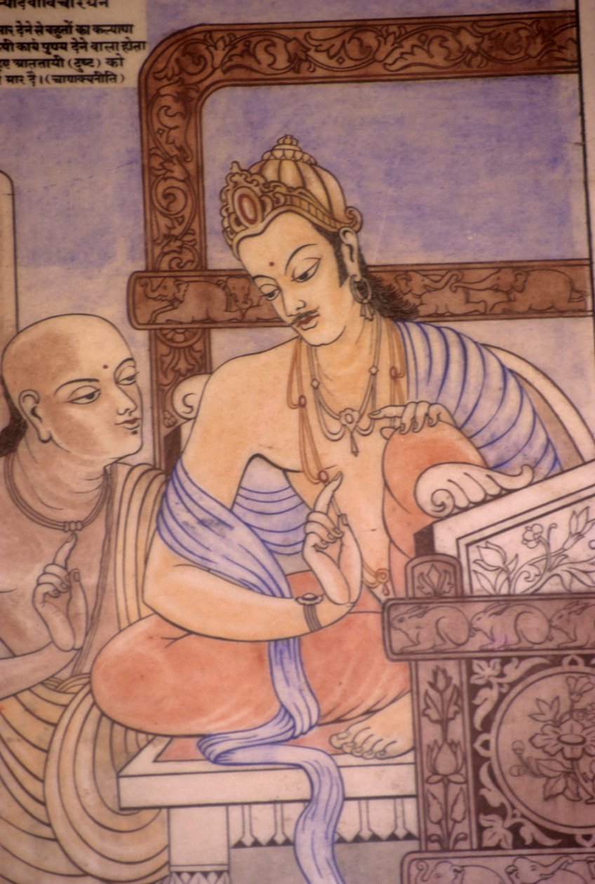 Chanakya és Chandragupta király (akvarell, papír) alkotó: School Indian
