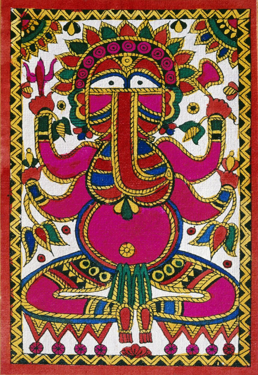 Elefántfejű Ganesh isten (olaj, szövet) alkotó: School Indian