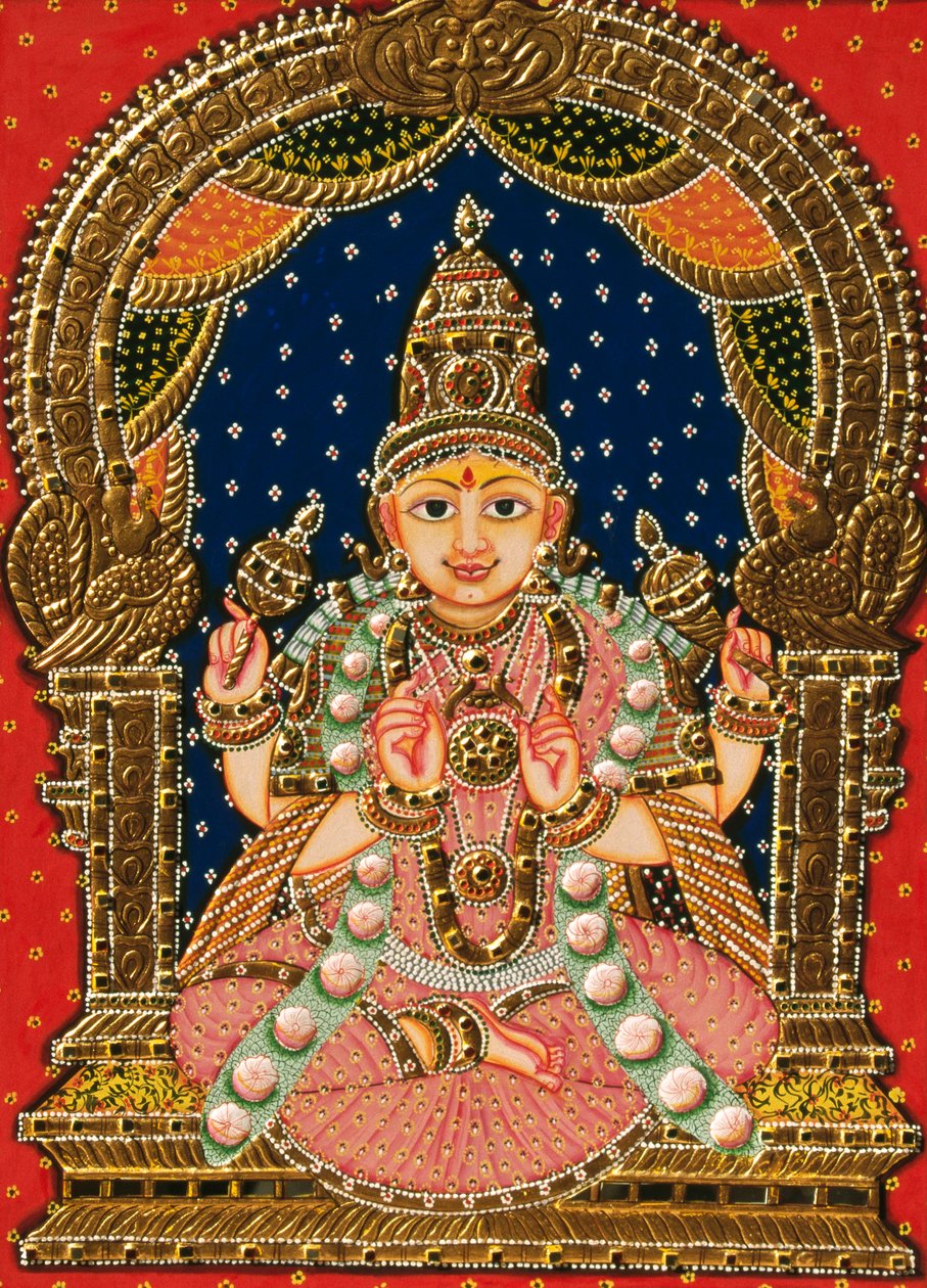 Dombormű Saraswati Istennő, Tanjore festmény alkotó: School Indian