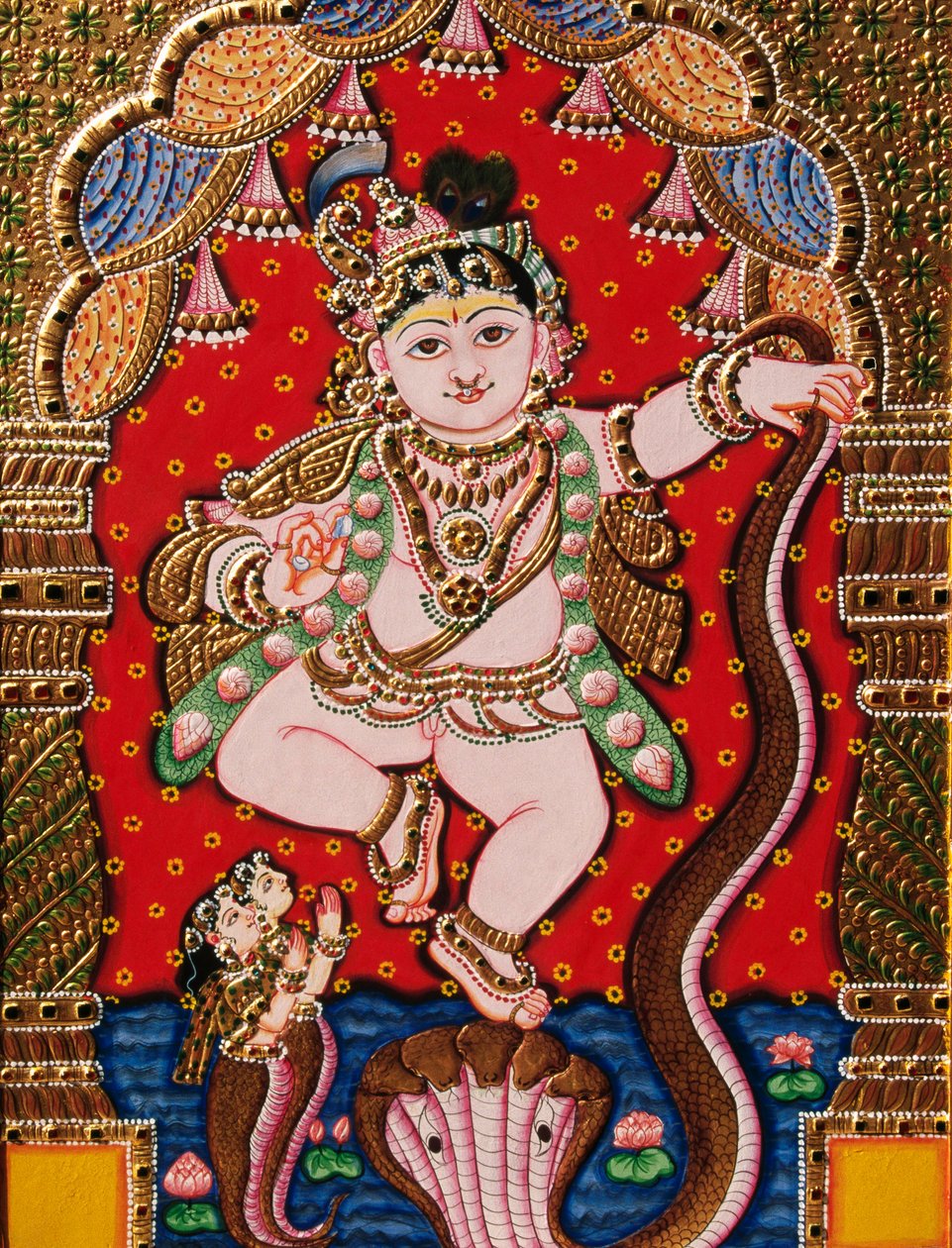 Dombornyomott Lord Bal Krishna Tanjore festmény alkotó: School Indian