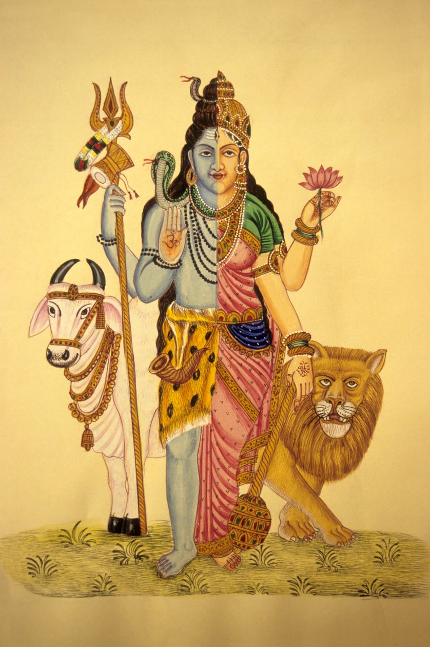 Isten Shiva az Ardnarees viselni Roop, miniatűr festmény papírra alkotó: School Indian