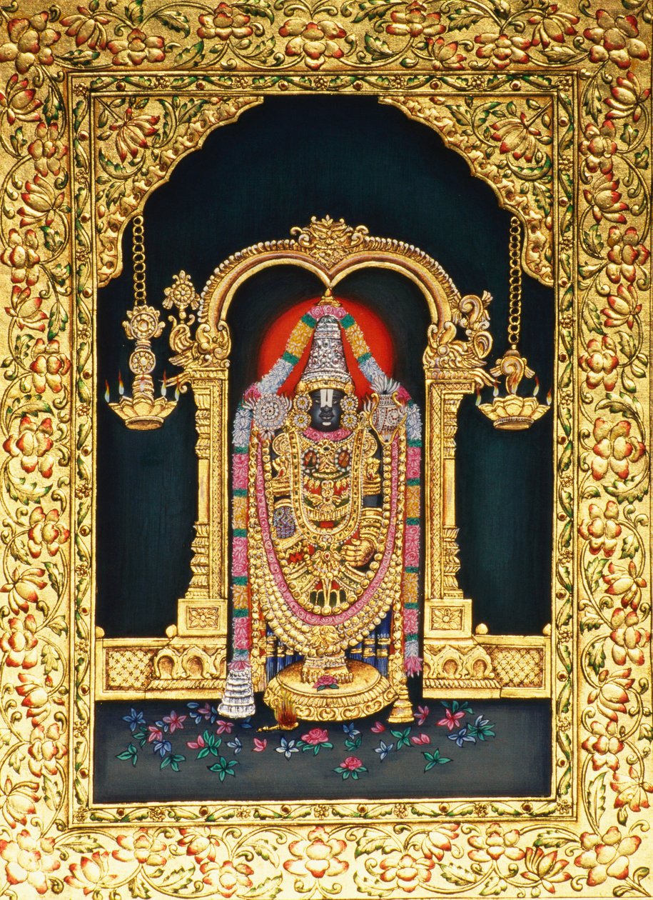 Isten Tirupati Balaji miniatűr Panting papíron arany dombornyomással alkotó: School Indian