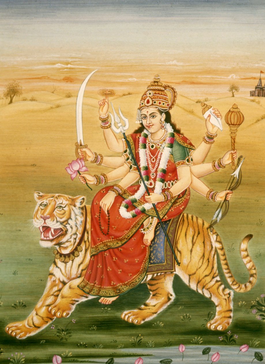 Durga istennő miniatűr festmény papírra alkotó: School Indian