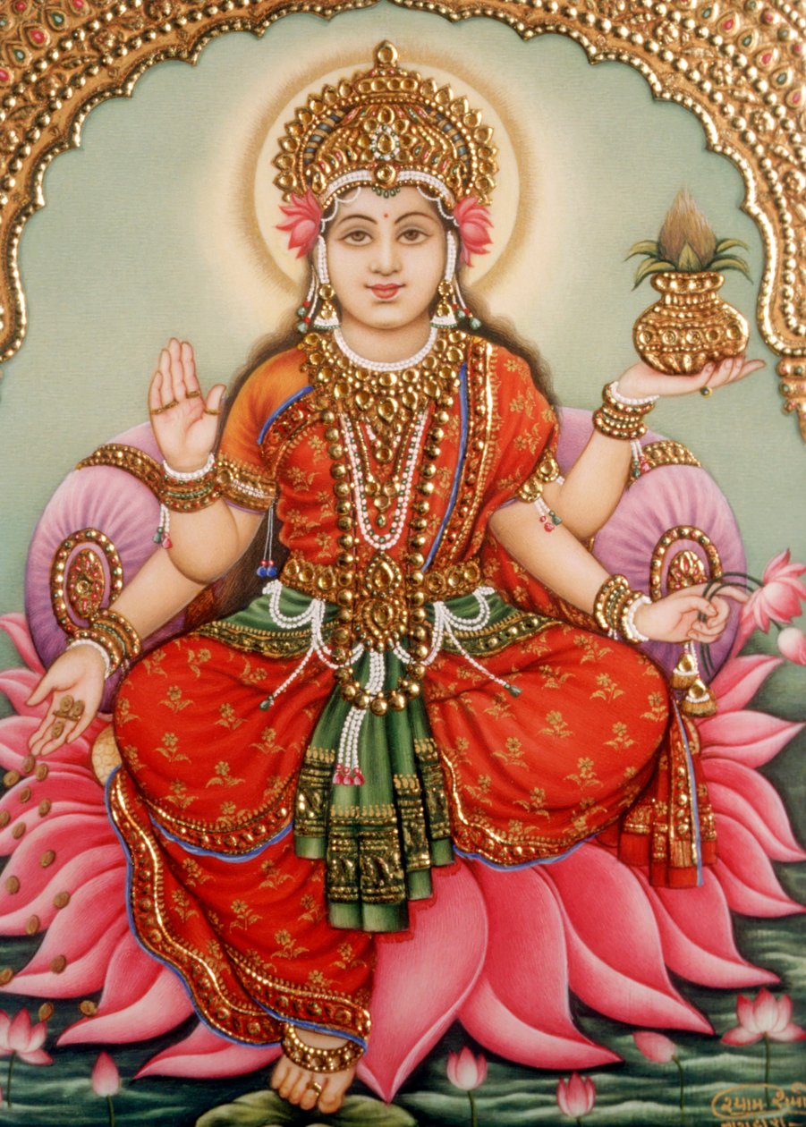 Lakshmi Laxmi istennő miniatűr festmény elefántcsontra alkotó: School Indian