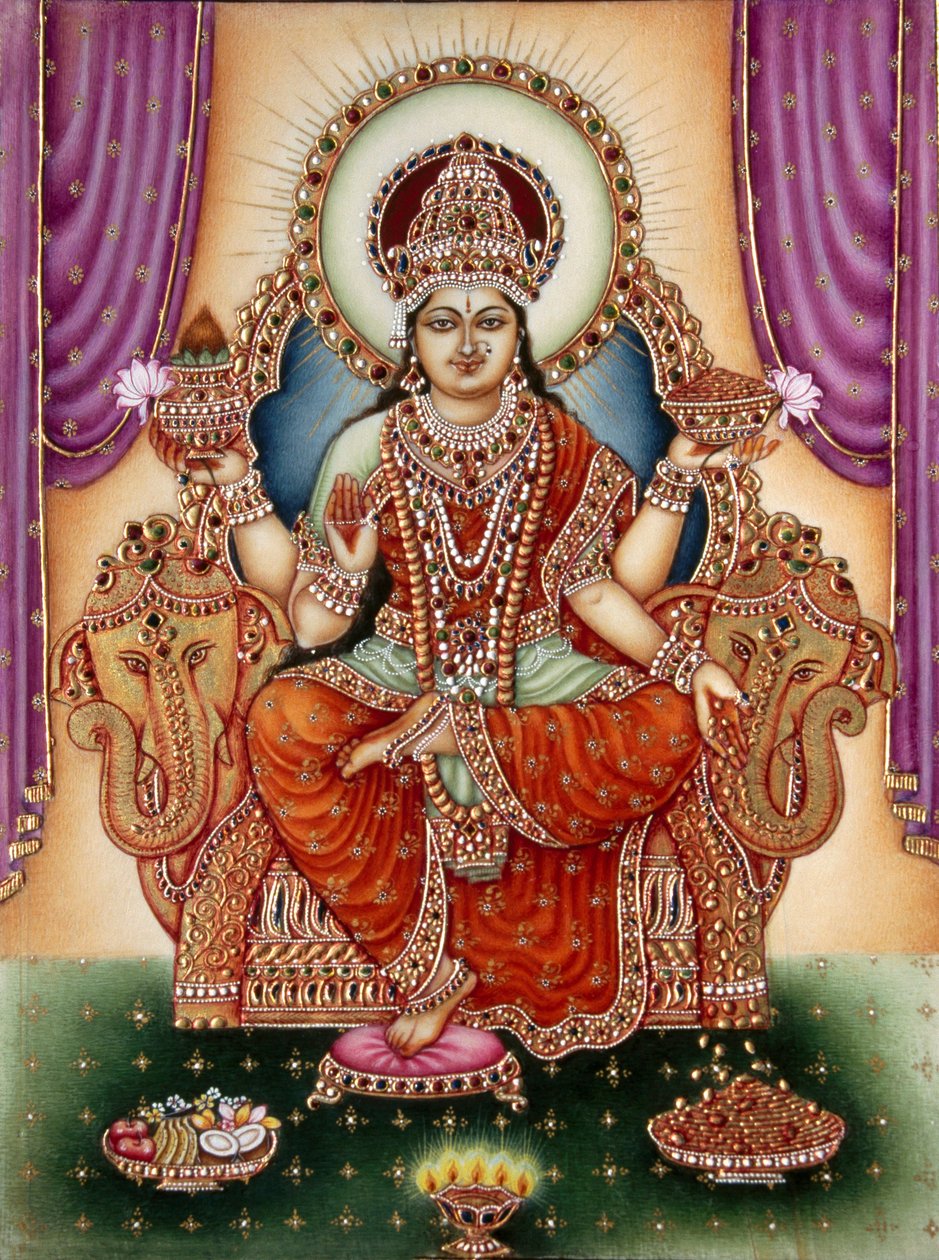 Lakshmi Istennő miniatűr festmény elefántcsontra alkotó: School Indian
