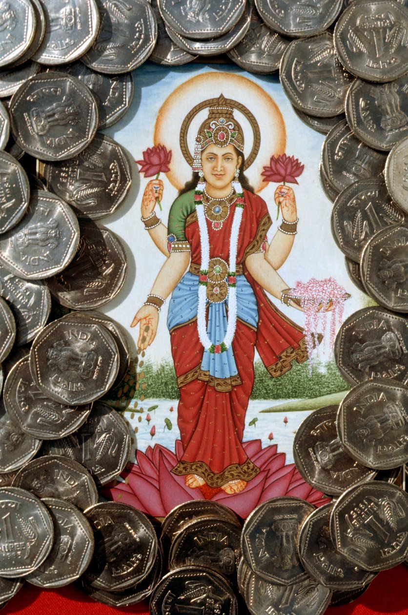 Lakshmi istennő és egy rúpia érmék alkotó: School Indian