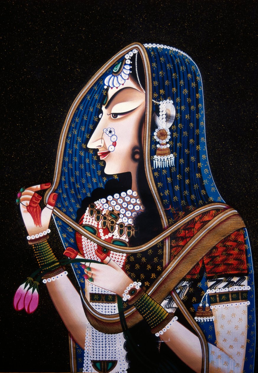 Radha istennő Kishamgarh miniatűr festmény selyemre alkotó: School Indian