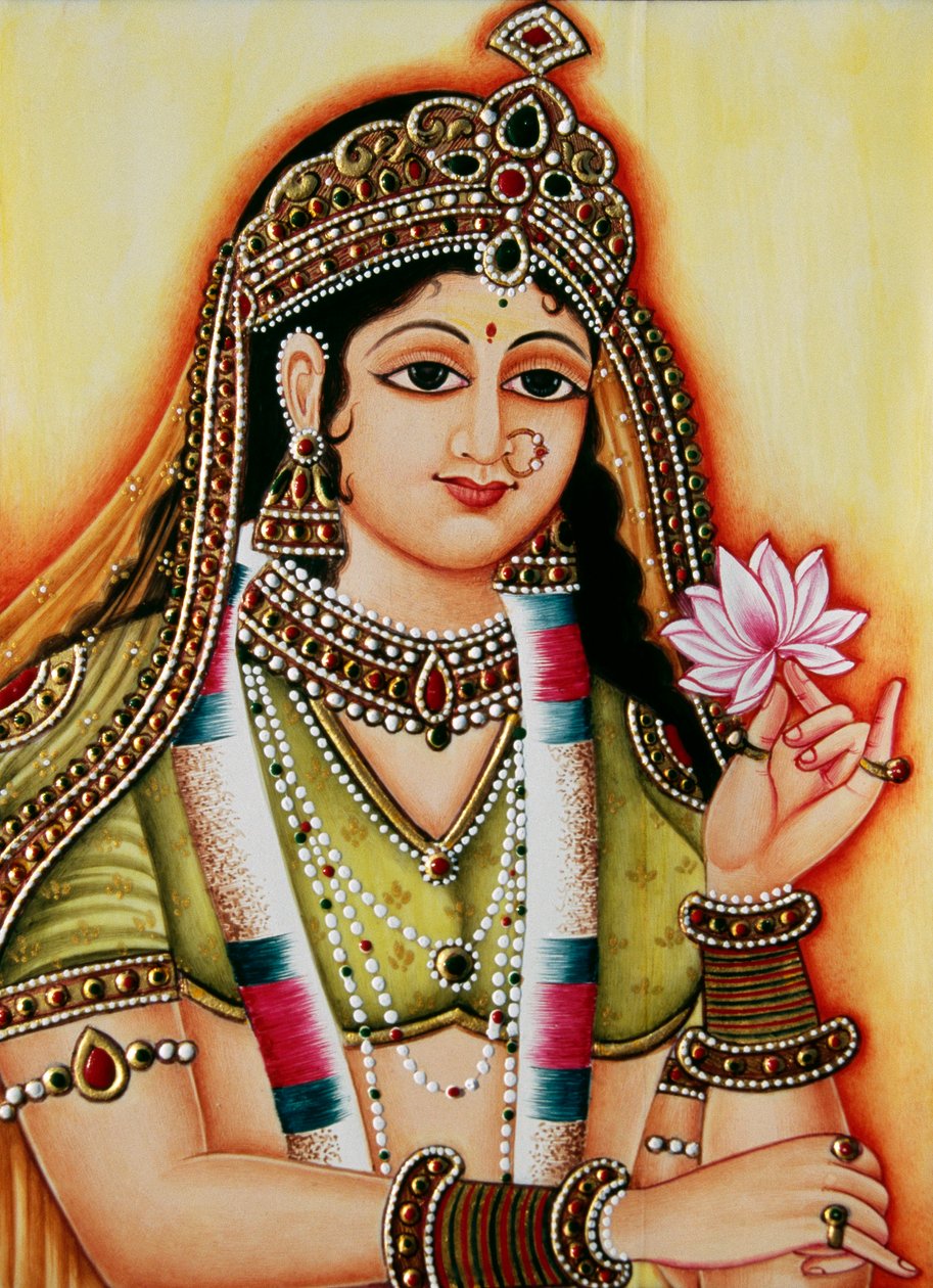 Radha Istennő miniatűr festmény elefántcsontra alkotó: School Indian