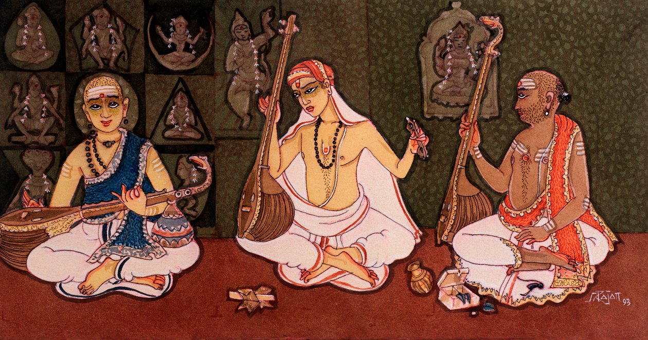 Hindu szerzetesek (akvarell, papír) alkotó: School Indian