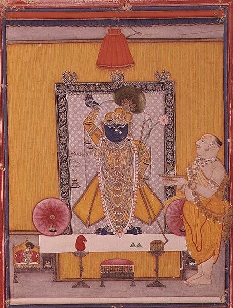 Krisna képe bhaktával alkotó: School Indian