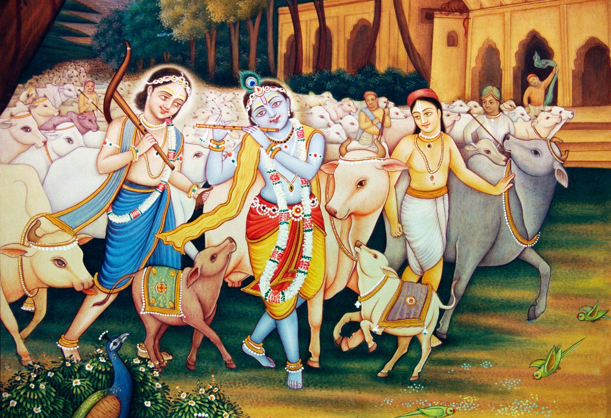 Krishna és Balram Gopal miniatűr festményével alkotó: School Indian