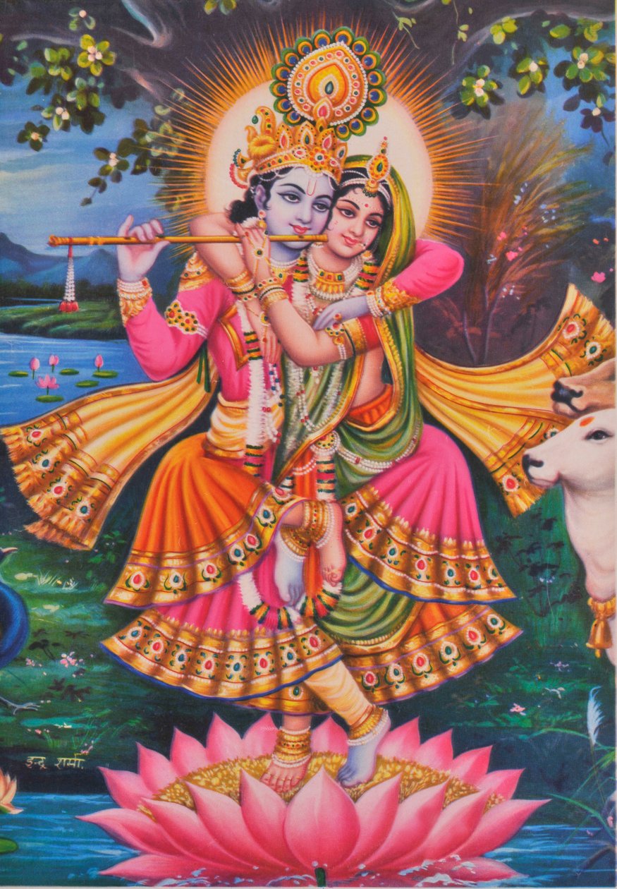 Krisna és Rádhá (színes litográfia) alkotó: School Indian