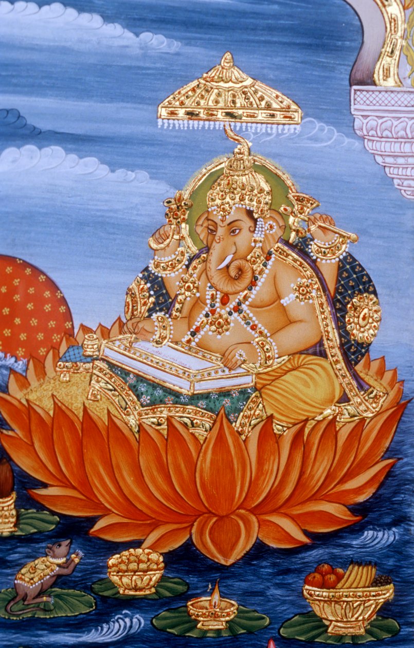 Lord Ganesh Ganpati miniatűr festmény írás Szentírás alkotó: School Indian