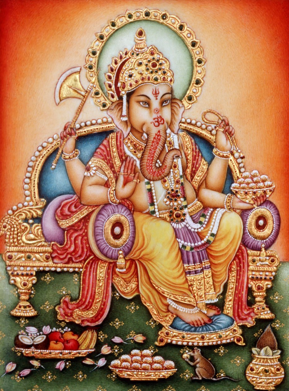 Lord Ganesh Ganpati miniatűr festmény elefántcsontra alkotó: School Indian