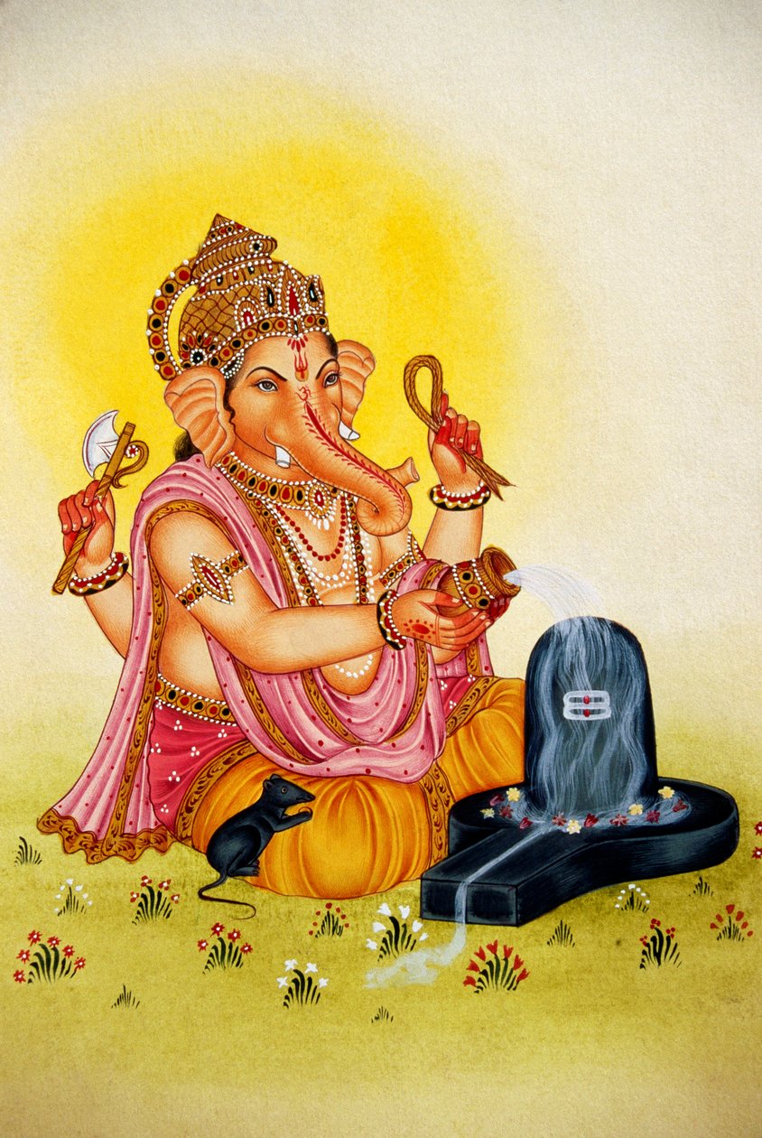 Lord Ganesh Ganpati miniatűr festmény papírra alkotó: School Indian