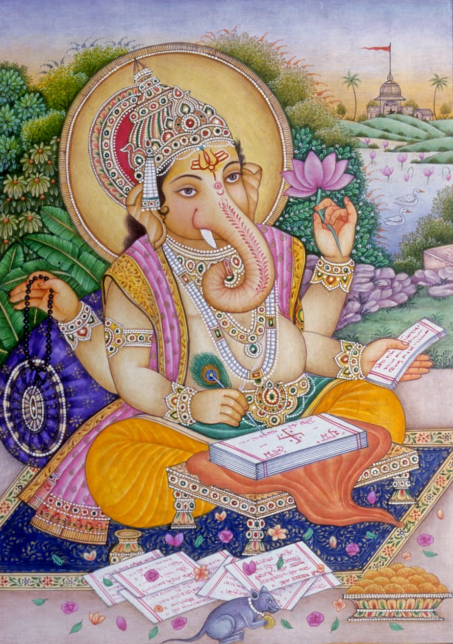 Lord Ganesh Ganpati miniatűr festmény papírra alkotó: School Indian
