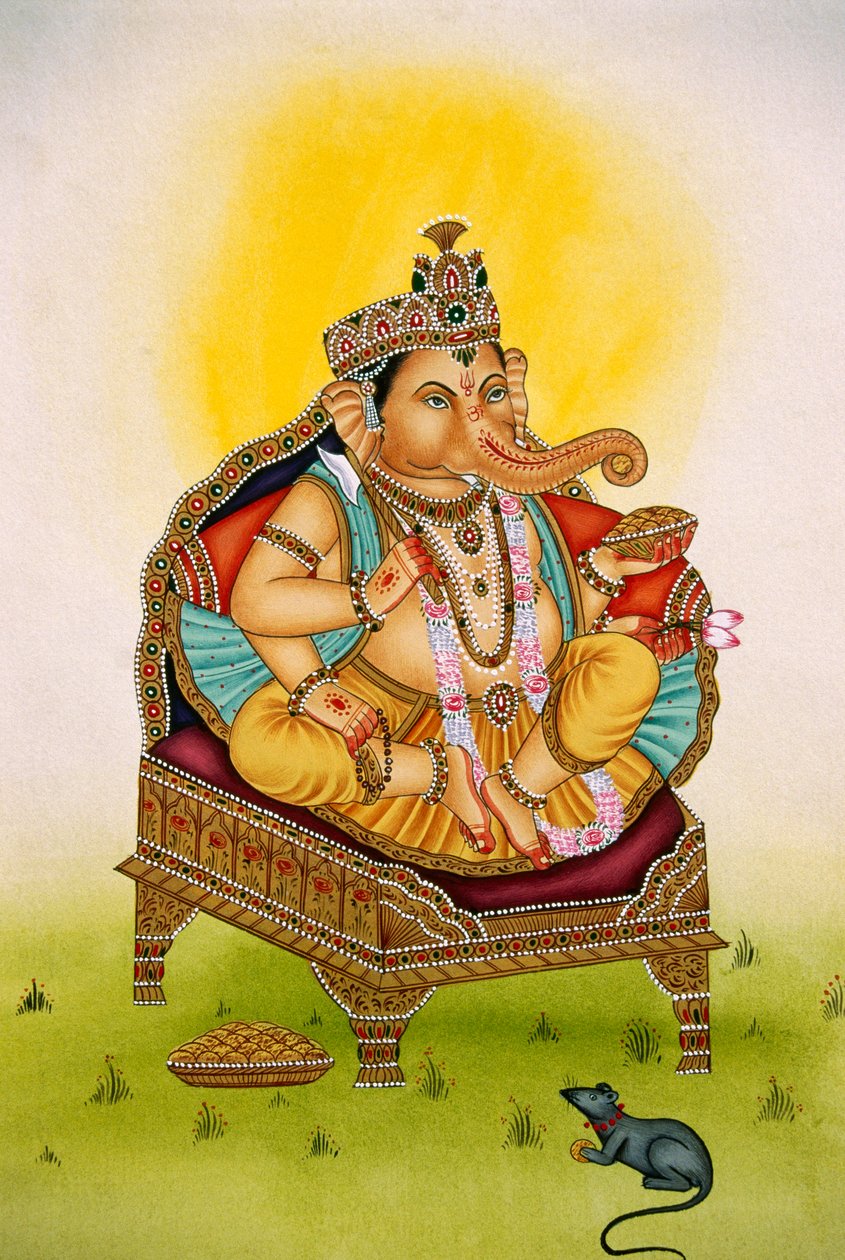 Lord Ganesh Ganpati miniatűr festmény papírra alkotó: School Indian