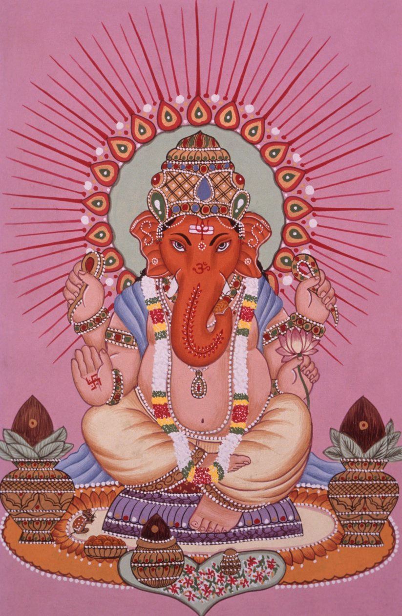 Lord Ganesh Ganpati miniatűr festmény papírra alkotó: School Indian