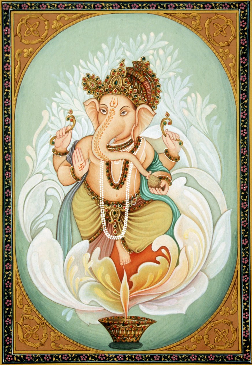 Lord Ganesh Ganpati miniatűr festmény papírra alkotó: School Indian