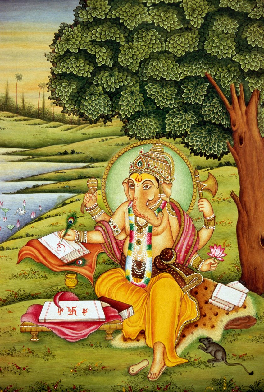 Lord Ganesh Ganpati miniatűr festmény papírra alkotó: School Indian