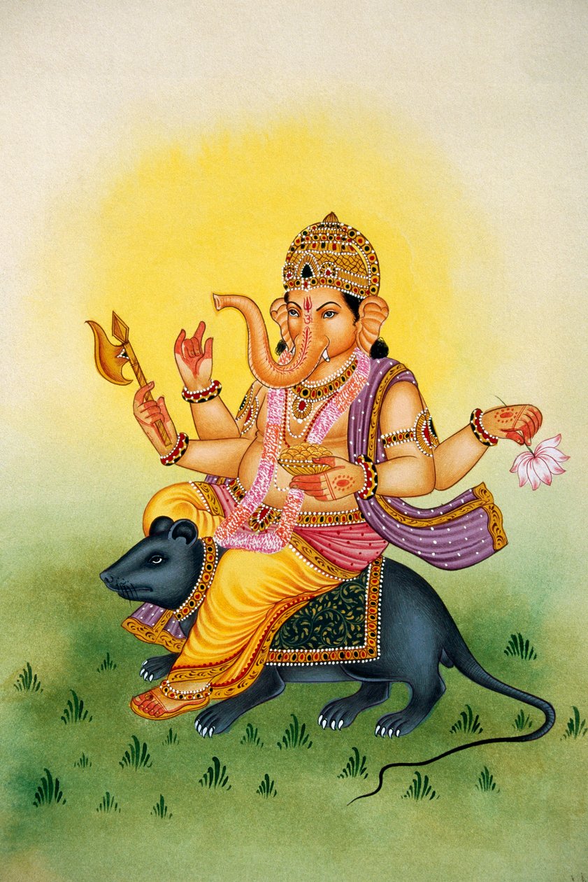 Lord Ganesh Ganpati miniatűr festmény papírra alkotó: School Indian