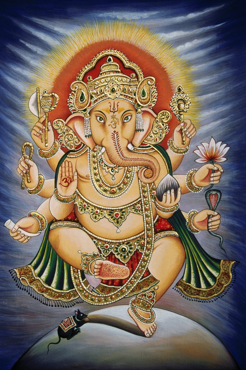 Lord Ganesh Ganpati miniatűr festmény papírra alkotó: School Indian