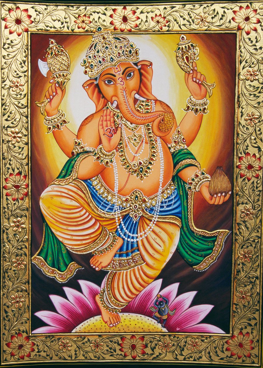 Lord Ganesha Ganpati miniatűr festmény papírra alkotó: School Indian