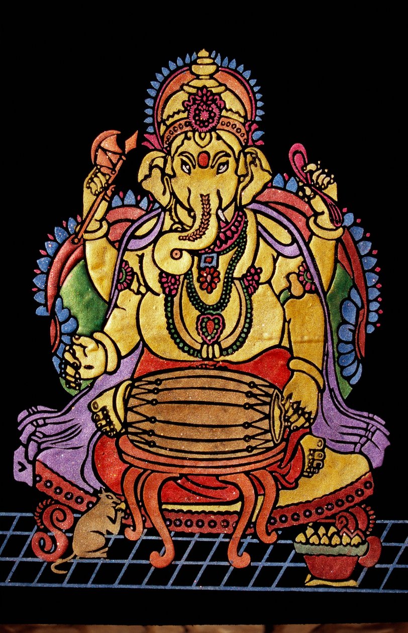Lord Ganesha Ganpati játszó hangszer hímzés munka alkotó: School Indian