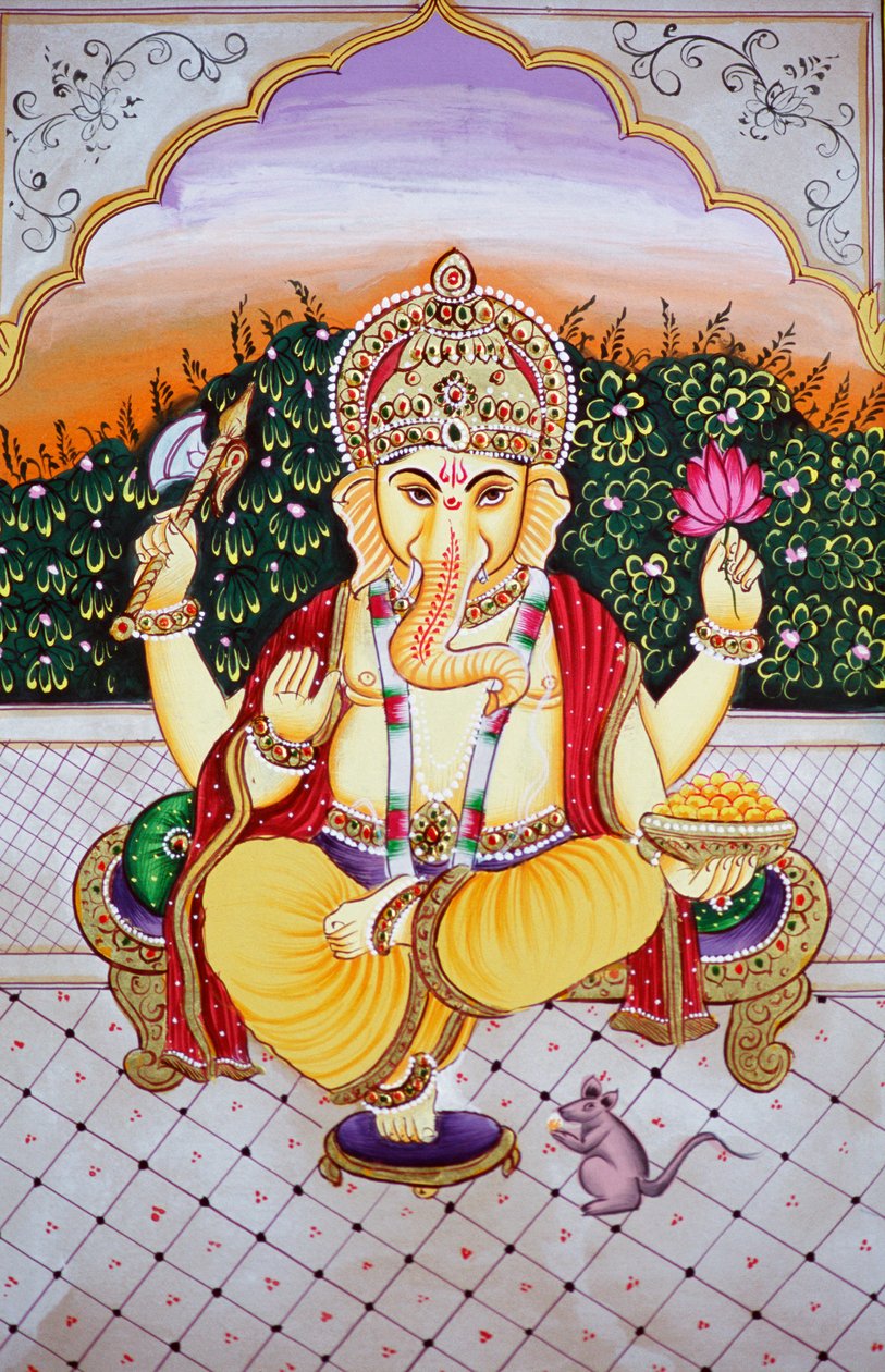 Lord Ganesha Ganpati a miniatűr festmény papírra alkotó: School Indian