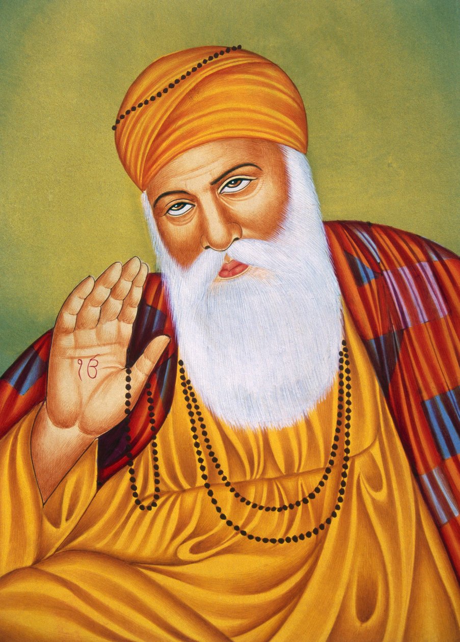 Lord Guru Nanak miniatűr festmény papírra alkotó: School Indian