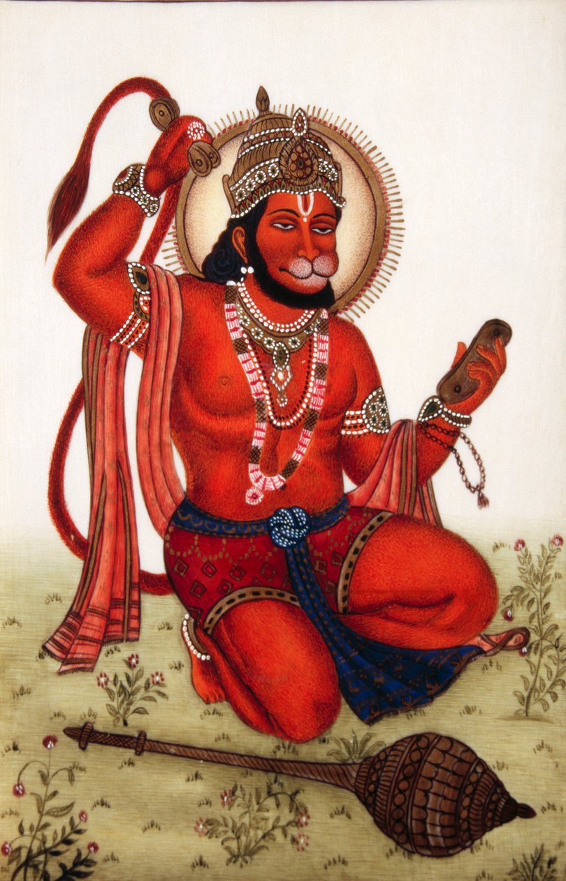 Lord Hanuman miniatűr festmény elefántcsontra alkotó: School Indian