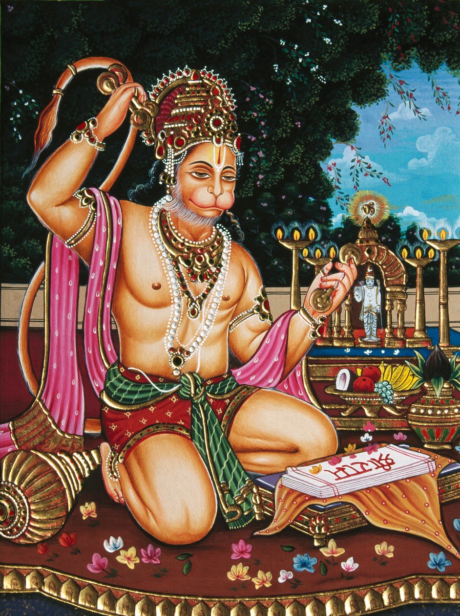 Lord Hanuman miniatűr festmény papírra alkotó: School Indian