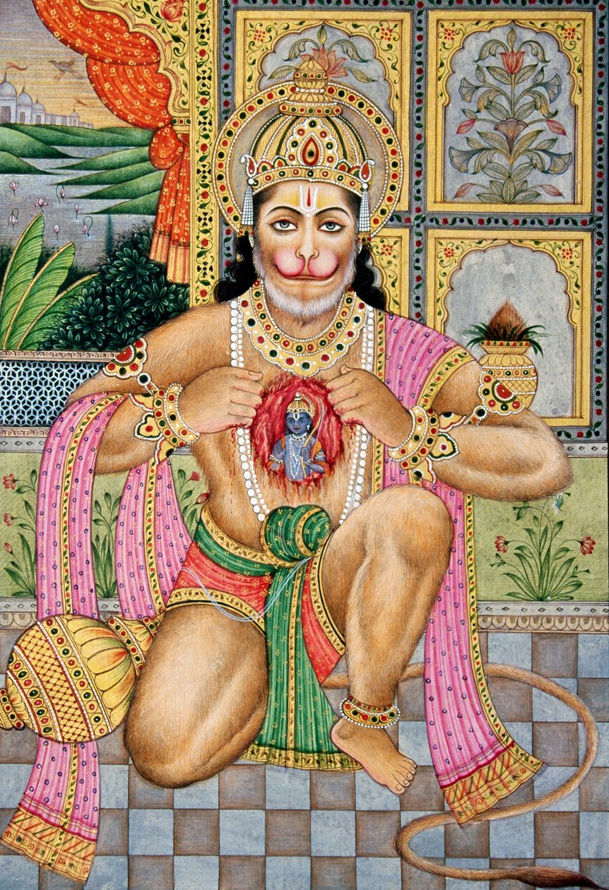 Lord Hanuman miniatűr festmény papírra alkotó: School Indian