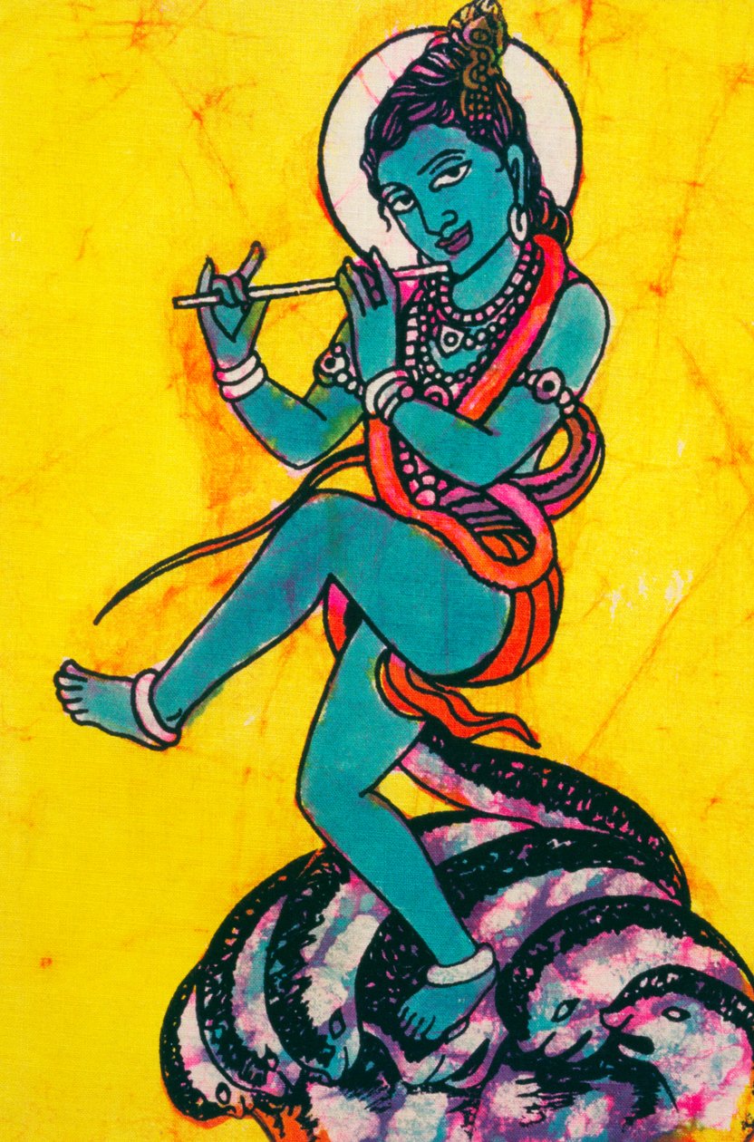 Lord Krishna Kaliya Mardhan Mardhan Batik festés alkotó: School Indian