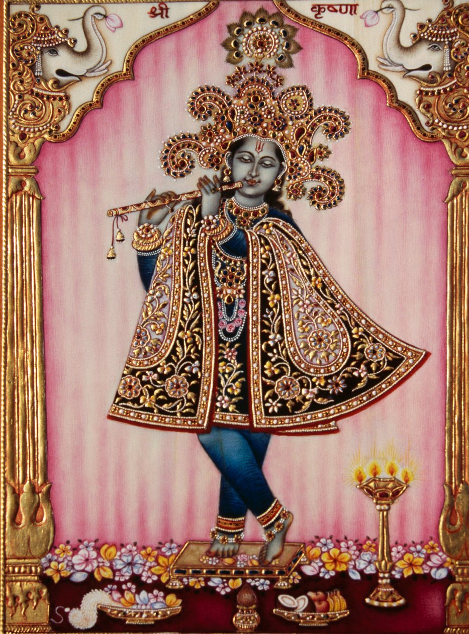 Lord Krishna miniatűr festmény elefántcsontra alkotó: School Indian