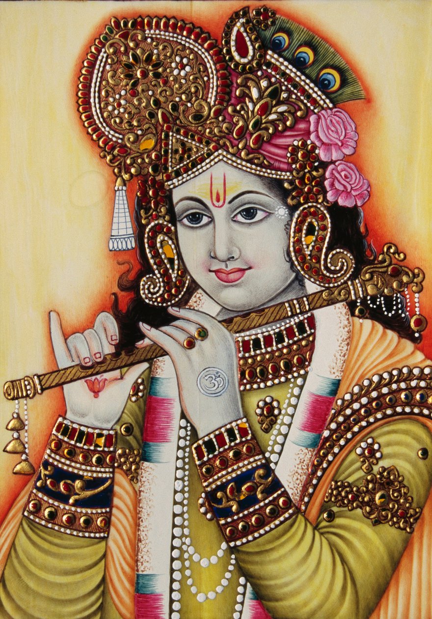 Lord Krishna miniatűr festmény papírra alkotó: School Indian