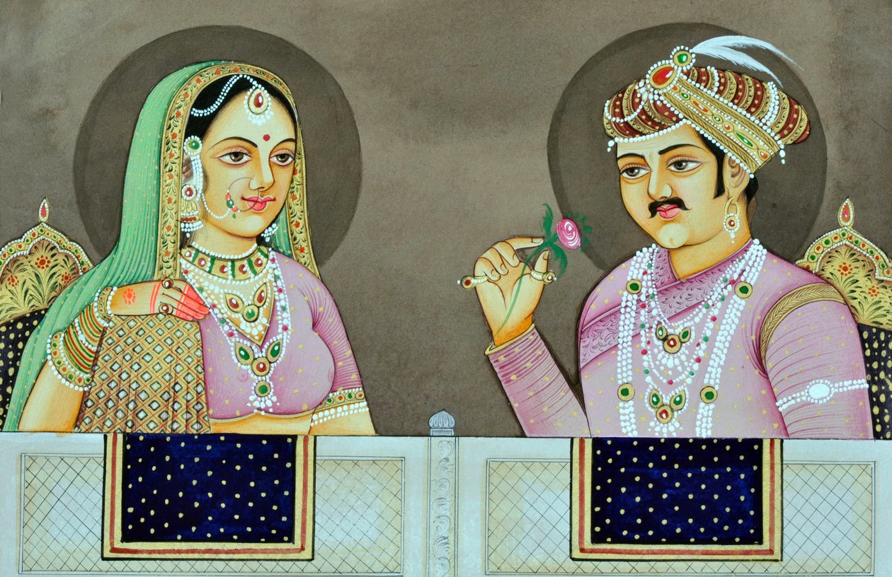 Akbar és Jodha Bai miniatűr festménye India Ázsia India Ázsia alkotó: School Indian
