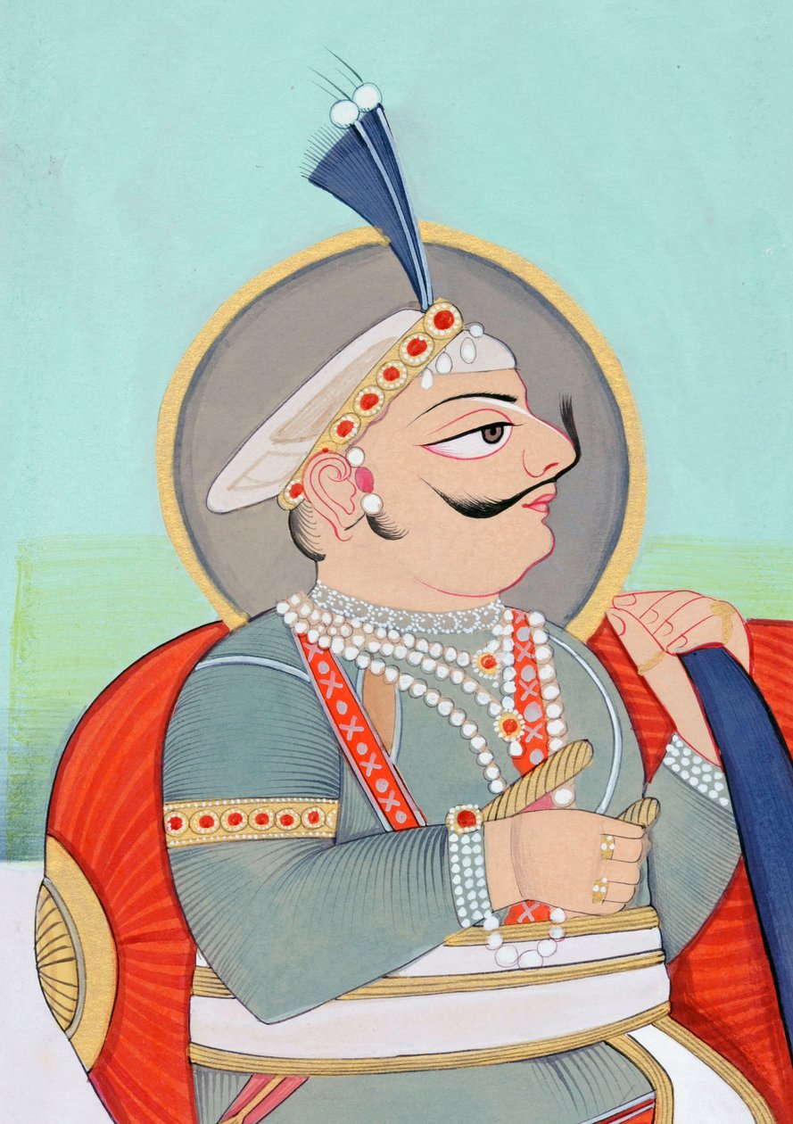 Maharaja Prithviraj Chauhan Ajmer miniatűr festménye alkotó: School Indian