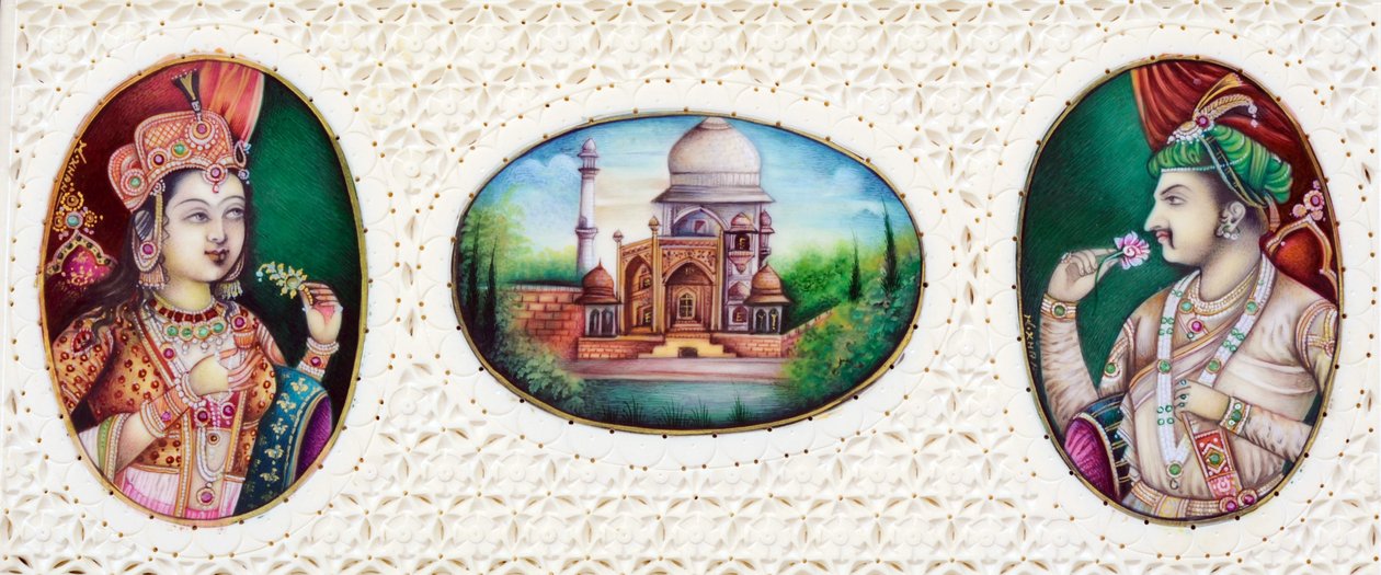 Miniatűr festmény a mogul császár Jahangir feleségével, Noorjahan-nal alkotó: School Indian